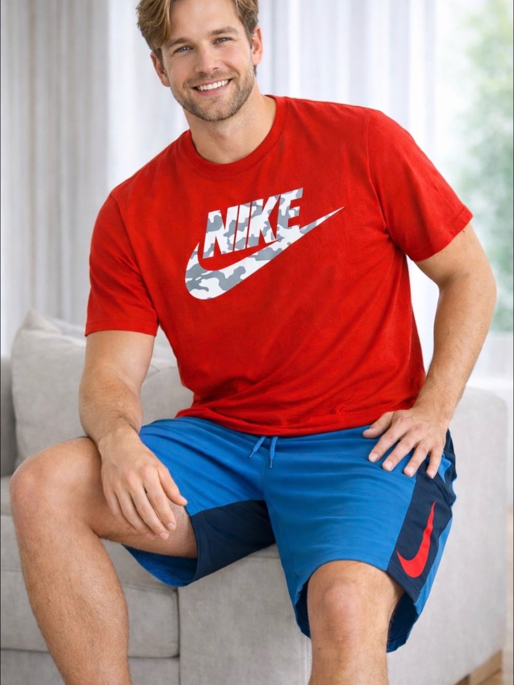 Nike Red Tee with Blue Athletic Shorts Mens xl outfit